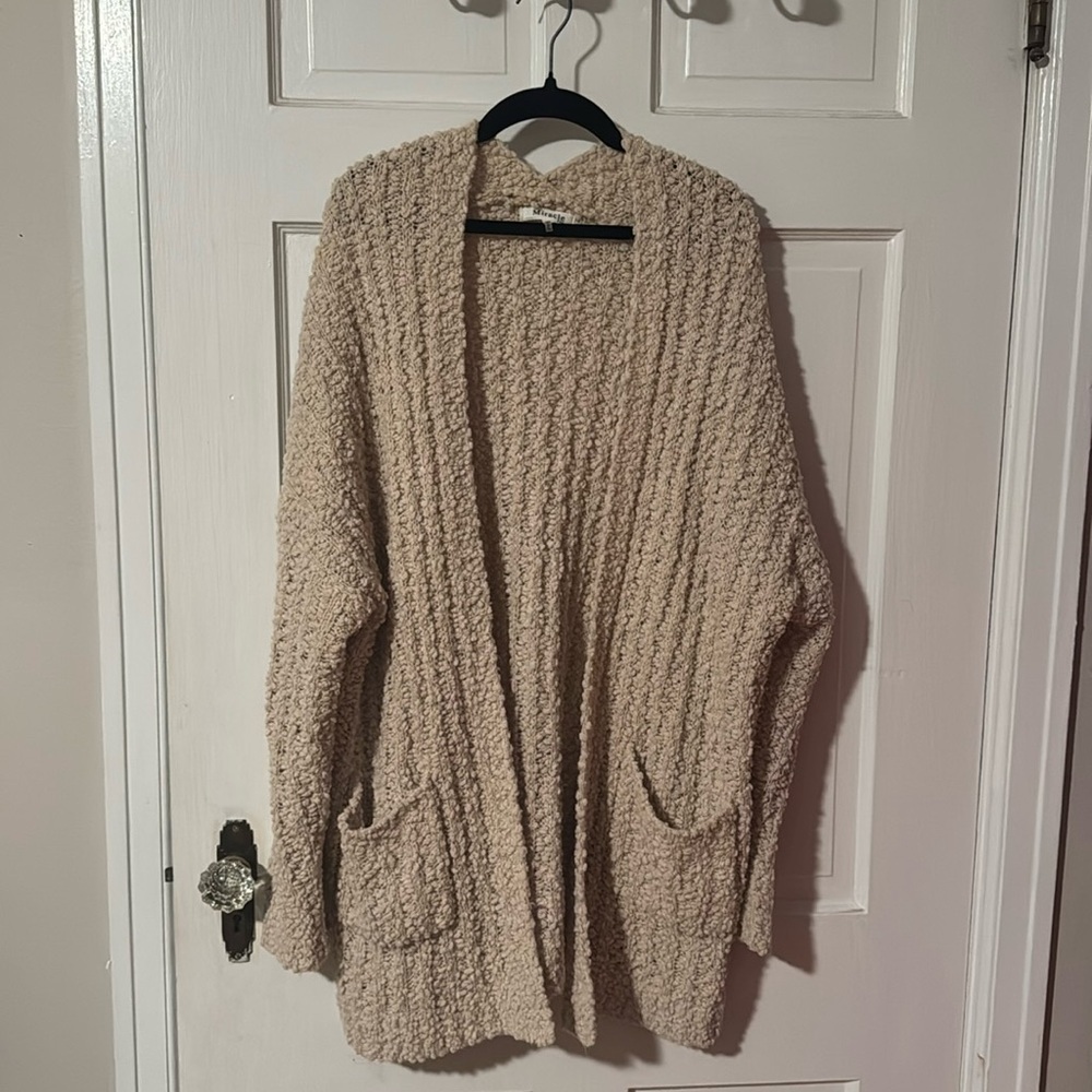 Miracle Women's Open Front Cardigan with Pockets Textured Cream Color S/M